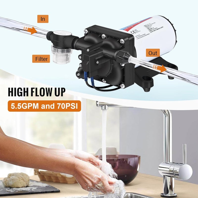 YoungTree مضخة غشاء ضغط الماء 110 فولت تيار متردد 5.0 جالون في الدقيقة 70 PSI مضخة نقل مياه ذاتية التحضير للسيارات المنزلية والحدائق وغسيل السيارات وبراميل المطر - Image 2